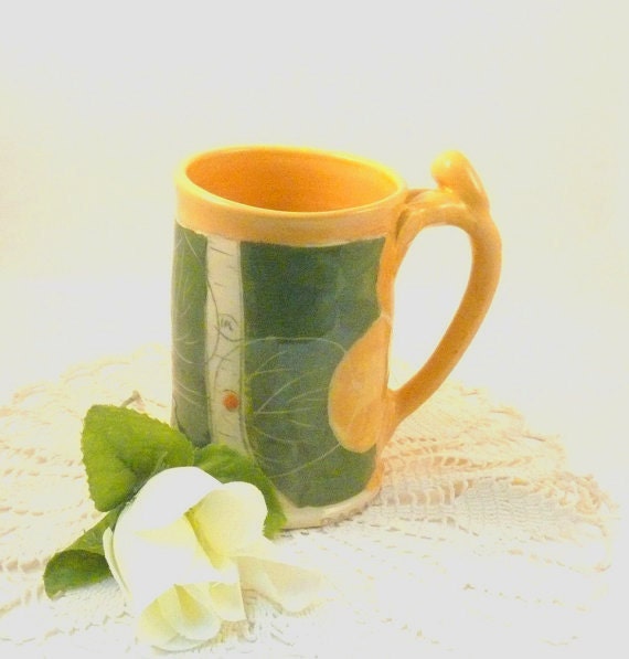 Big ceramic coffee mug wm29 - yellow and green cup beer stein tankard SHIPS TODAY