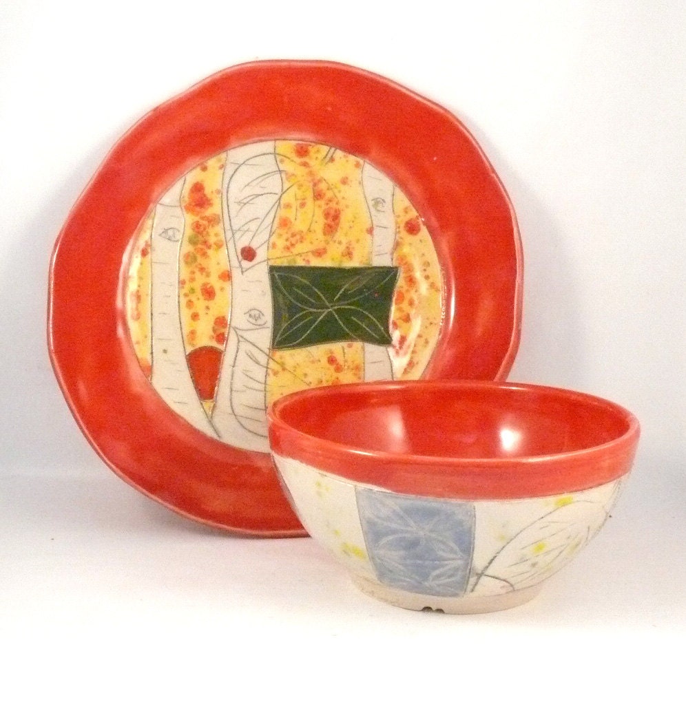 Perfect for Mom Artistic Ceramic Plate and bowl Set / Soup and Salad Dishes / Any Color / Artful Home Decor Vessels