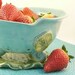 Handmade Blue Ceramic Berry Bowl Colander on Leaf Tray IN STOCK