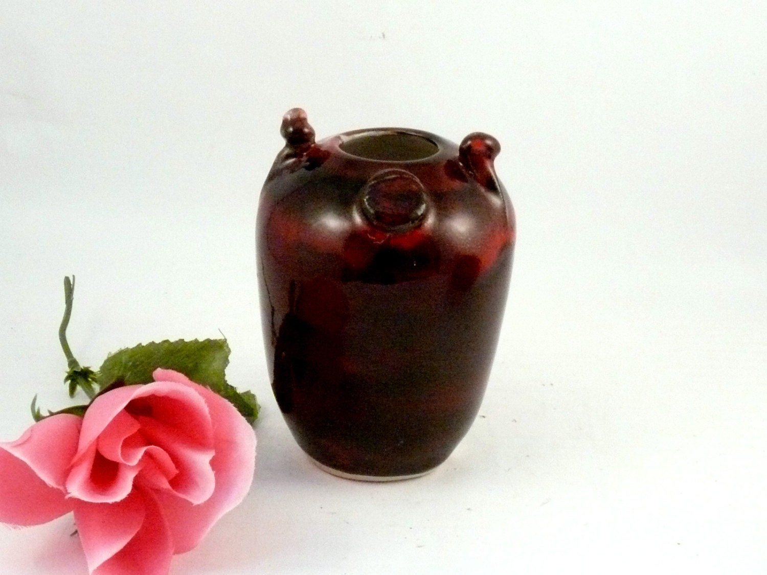 Handmade Ceramic Sculpture vase / Art Vessel in chocolate cherry glaze