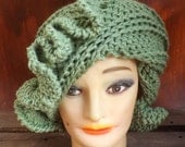 Crochet Hat Women Hat - CYNTHIA Womens Hair Hat in Light Sage Green with Ruffles - Crochet Wig Hat - Chemo Hat - Custom Order