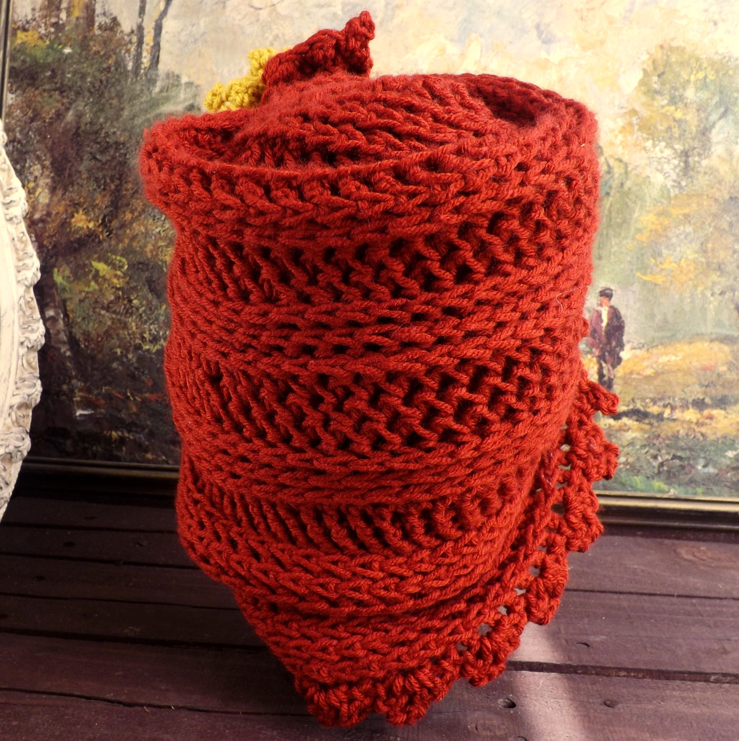 Crochet Hat Women Hat - LAUREN Cloche Hat Terra Cotta Orange - Sungold Yellow Flower - Womens Crochet Cloche Hat - Australia Crochet Hat