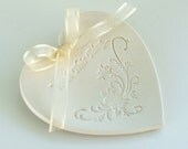 Ring Bearer Pillow, Ceramic wedding ring holder,  Wedding Ring Plate, Hand Built, Heart Shaped Porcelain  "With This Ring"