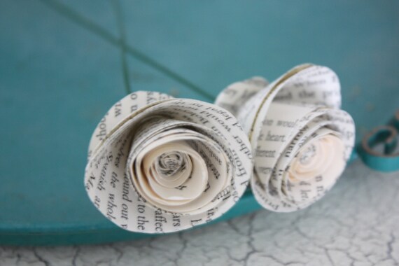 paper roses. repurposed book. small. set of 5