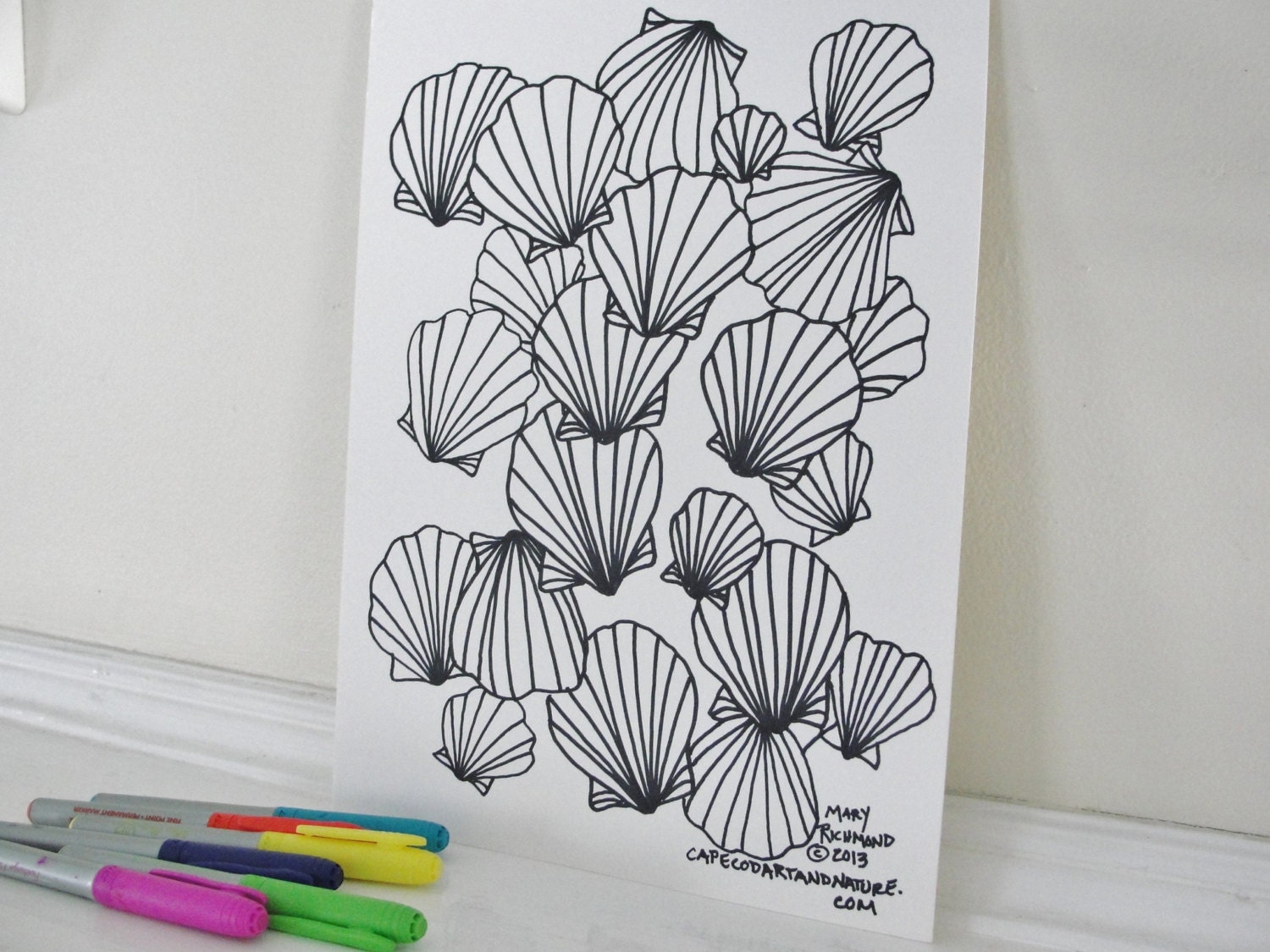 Printable Coloring Page, Seashore Seashell Scallop Coloring Page for Adults and Children, Downloadable PDF File