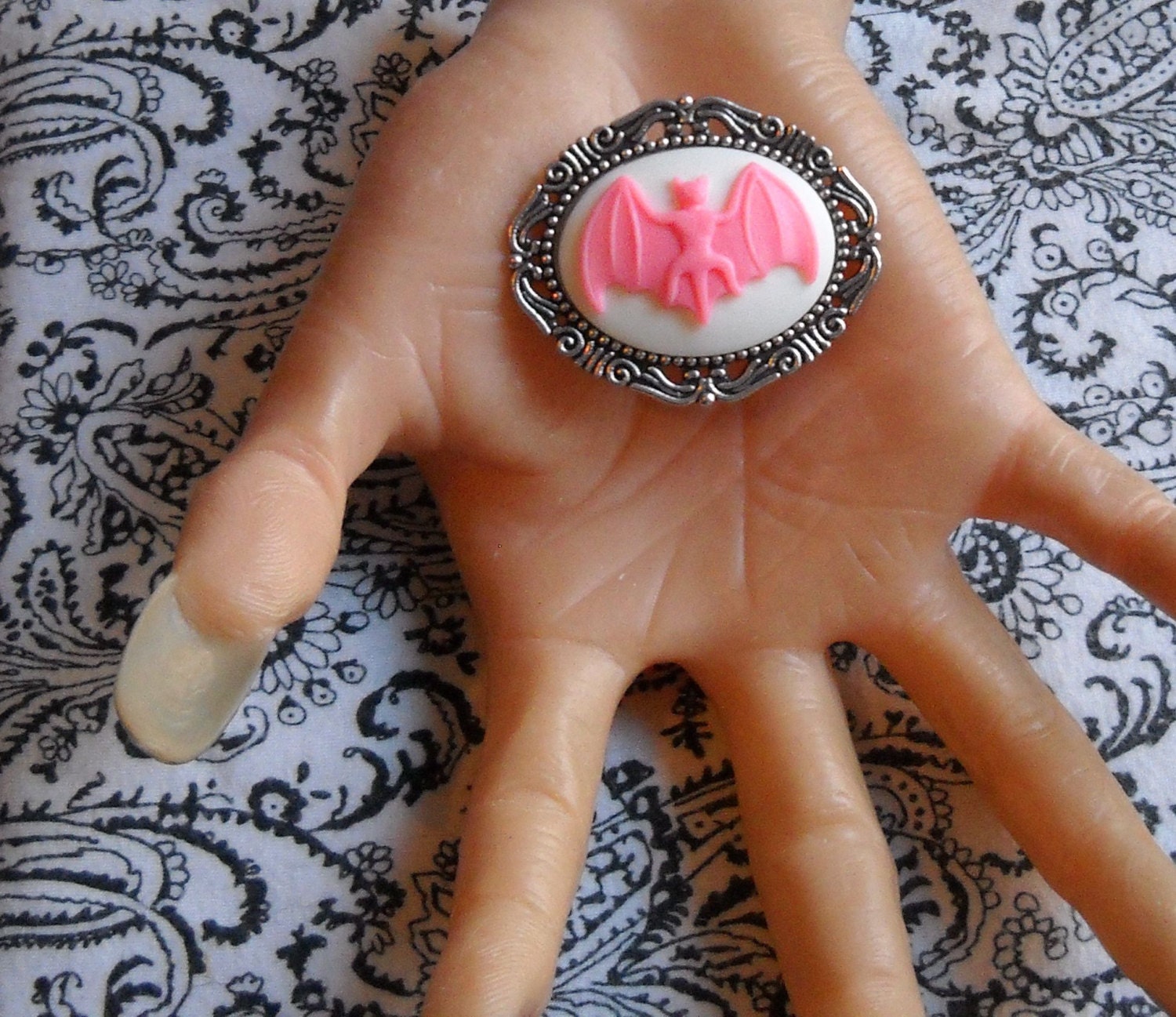 Gothic Vampire Bat Cameo Brooch