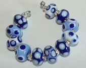 SPRING CLEANING SALE Denim Dots handmade lampwork beads