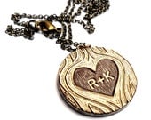 20% OFF SALE - Faux Bois Personalized Woodgrain Heart Necklace  - Wood You Love Me