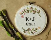 Custom wedding embroidery hoop wall art - spring flowers on linen