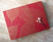 Wedding Guest Book 6.25 x 8.5 - Coptic Binding - Red with Gold Leaf Prints - 112 unlined pages