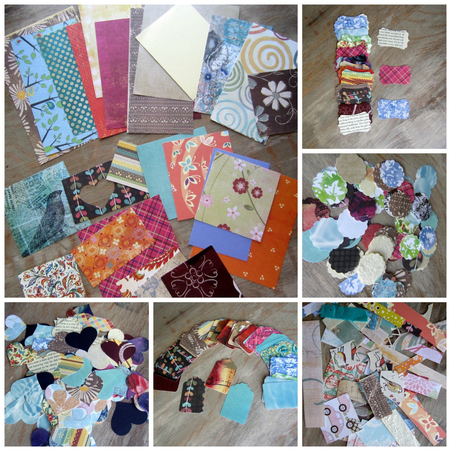 Mixed Embellishments Ephemera - 1 ounce of colorful ephemera - hearts flowers tags strips bits chunks