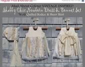 SALE VinTaGE SHaBBy CHiC Newborn BoNNeT 0 - 6 month Baby PiNaFoRe DReSs set PHoTo PRoP Sheer Skirt Floral Fabric Fringe QUiLt PaNeL Open Ba