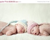 SALE 1 Newborn Boy Girl Baby Hat PHoTO ProP Munchkin Long Tail Stocking Cap Pink Blue Ivory stripe PiCk CoLORs Knit to Order Unigender past