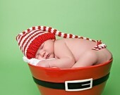 SALE Newborn Girl Boy Christmas Baby Hat PHOTO PROP Long Tail Munchkin Pixie Stocking Cap Unigender Red White Stripe Pick Colors Knit to Or