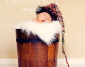 SALE Newborn Photo ProP BABY Oz Hat Munchkin Unigender Boy Girl Stocking Cap Ooak Fuzzy Brim Fat Tassle Multicolor Pick Your Colors Knit 2