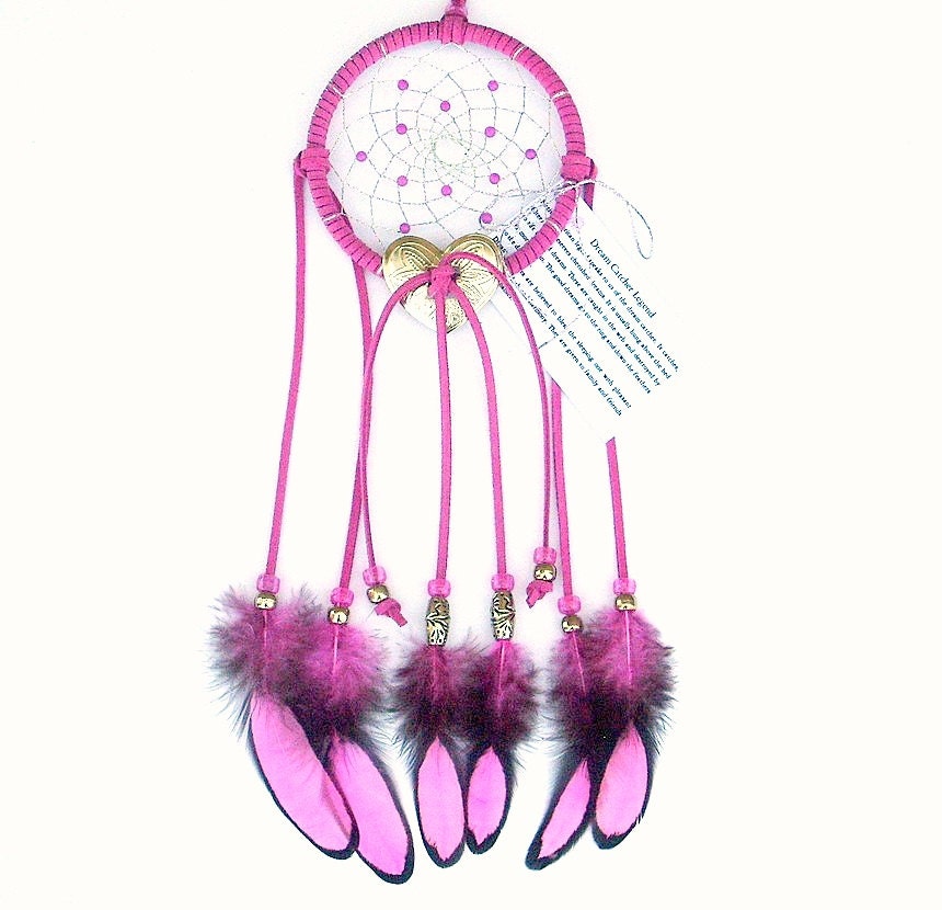 Bright Pink Dream Catcher, Laced Hen Feathers