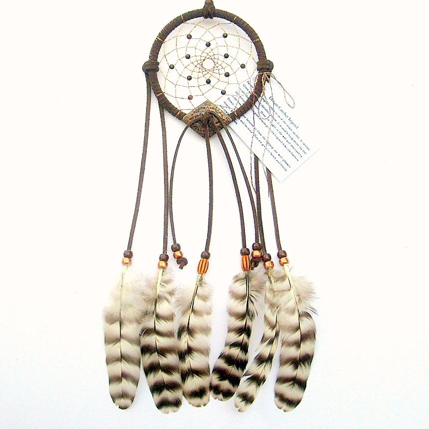 Chocolate Brown Dream Catcher, Barred Hen Feathers