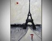 Black and White Art Original EIFFEL TOWER Painting PARIS France - Modern Art on Canvas by BenWill - 36x24