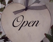 Open Closed Shabby Cottage Chic Heart Retail Shop Wood Vinyl Sign