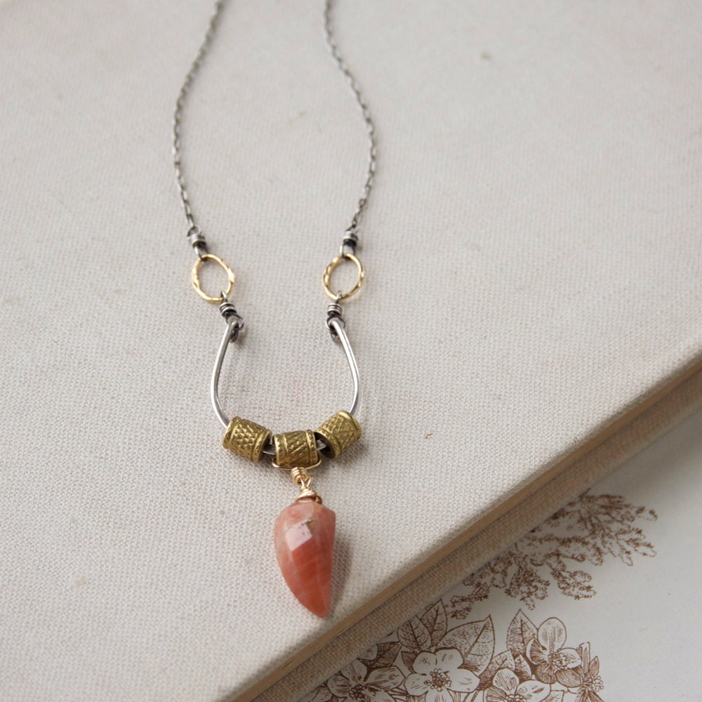 Sunstone Swing Necklace- sunstone, brass, sterling silver, goldfill.