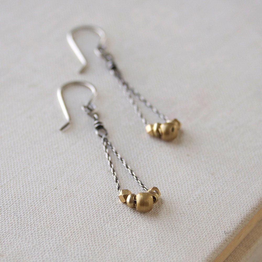 Delicate Brass Swing Earrings- African brass, sterling silver.