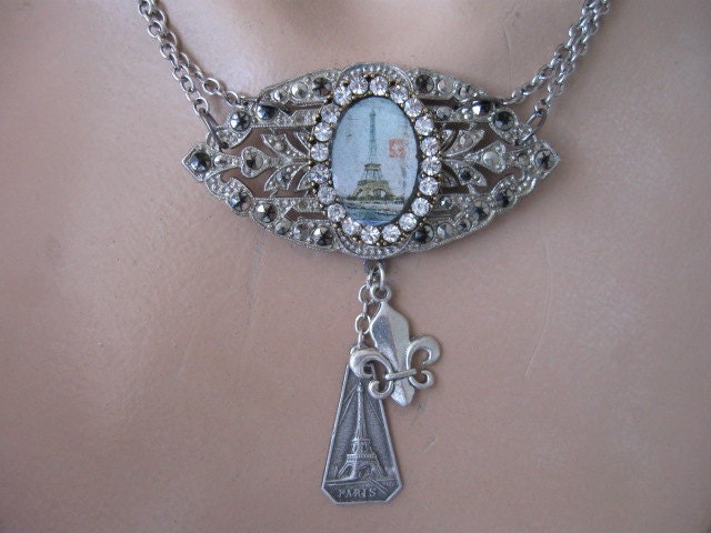 Speaking French ... vintage repurposed marcasite paste paris necklace