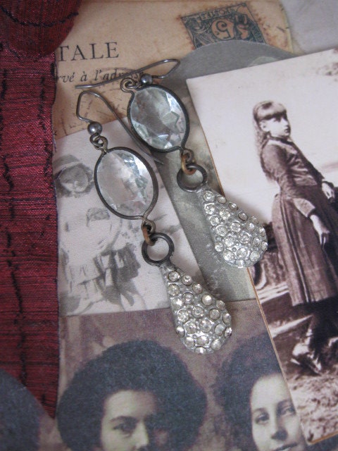 Nouveau Victorian antique crystal and paste earrings