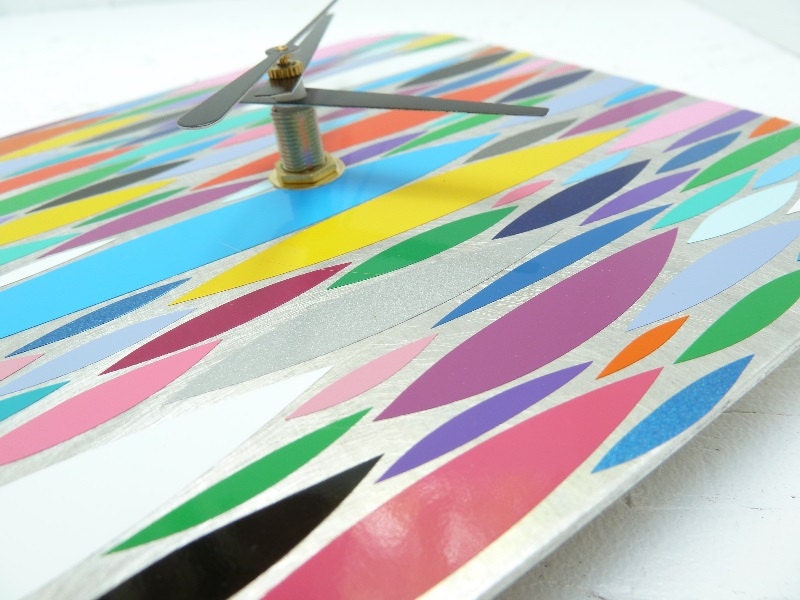 Unique Wall Clock - Long Multi-Colored Metal Clock by Eighty Acres Art