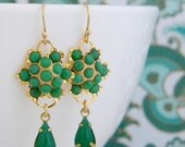 Emerald Green Vintage Rhinestone Deco Earrings