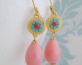 Coral Turquoise Swarovski Earrings