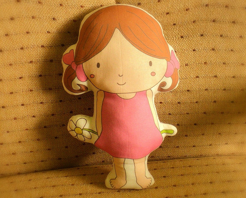 Pretty Dollie -- doll/pillow/plush/softie/decor --- brown hair -- (made to order)