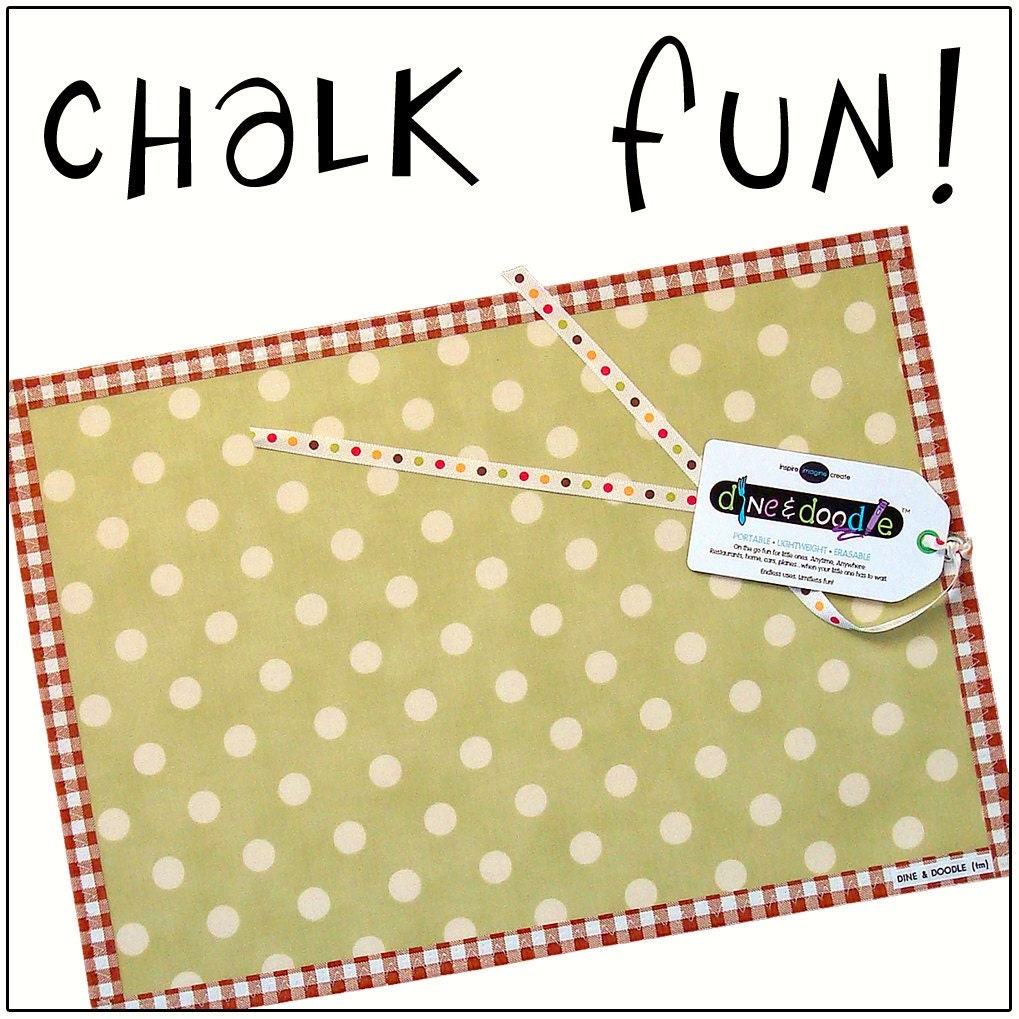 Chalk Mat / Chalkmat: Celery Green & Dots - arts and crafts coloring travel placemat - chalk cloth and laminated cotton - take 20% Off