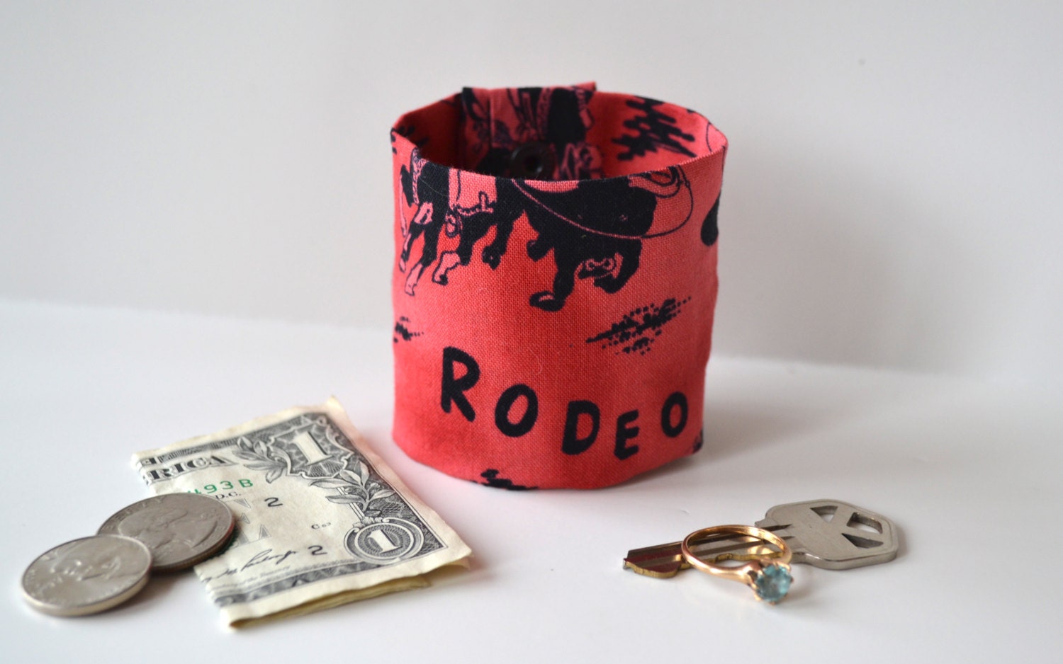 Money Wrist Cuff- "Secret Stash"-  Rodeo-  Hide your money, keys, jewels,  health info in a hidden zipper.