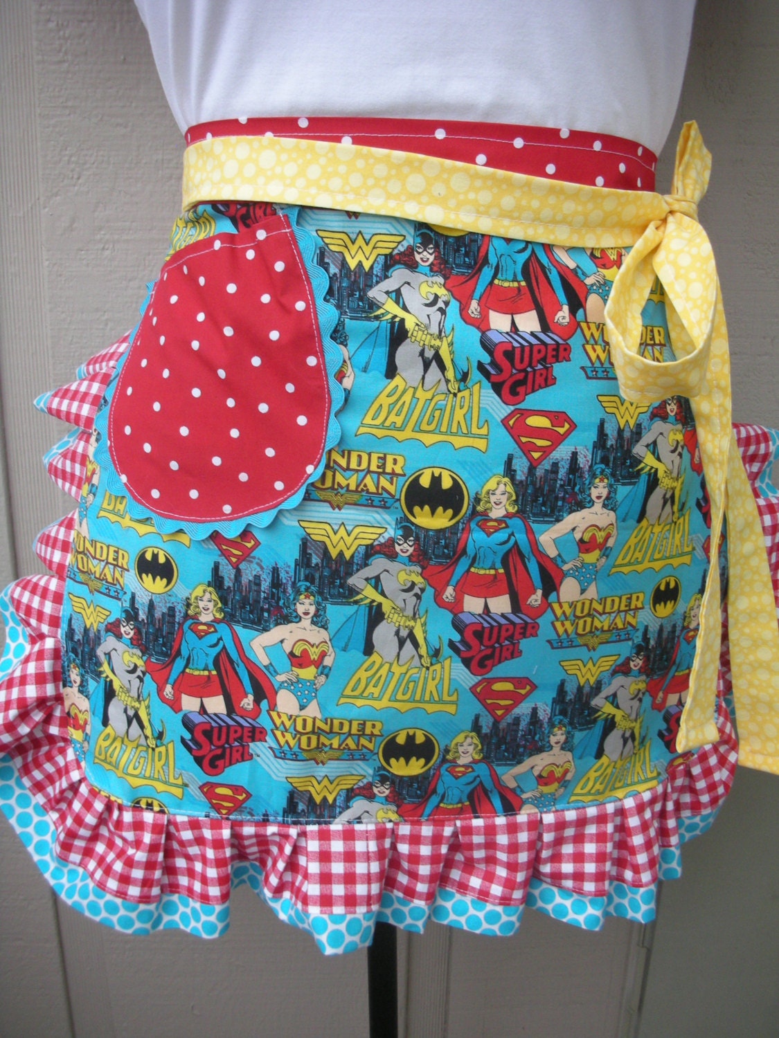 Aprons - Super Women Aprons - Wonder Woman - Bat Girl - Super Girl Half Aprons - Super Hero - Apron--Superwomen Hero Apron