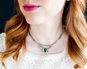 Emerald and Rhinestone Vintage Necklace