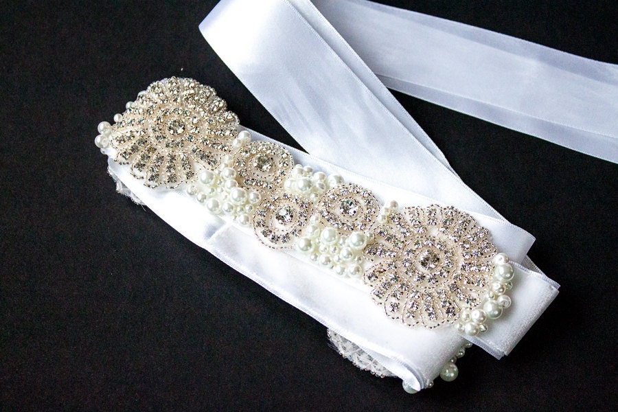 Bridal rhinestone and pearl belt - made to order