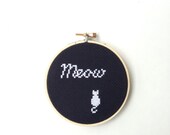 Meow Kitty Cat Personalized Chalkboard Series Cross Stitch Hoop Art