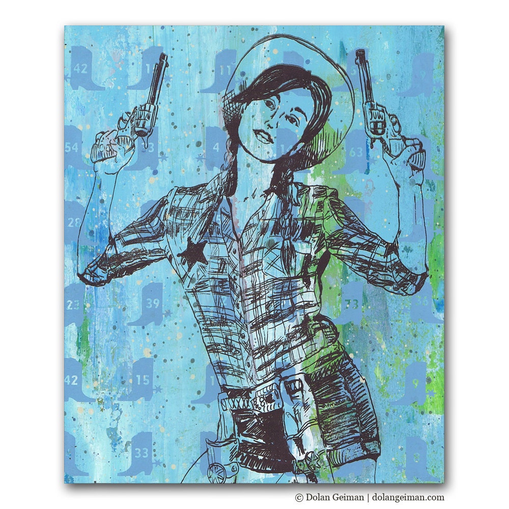 Blue Southern Girl Portrait, Sharpshooter Panel Painting on Wood, Bold Springtime Color, Southwestern Art