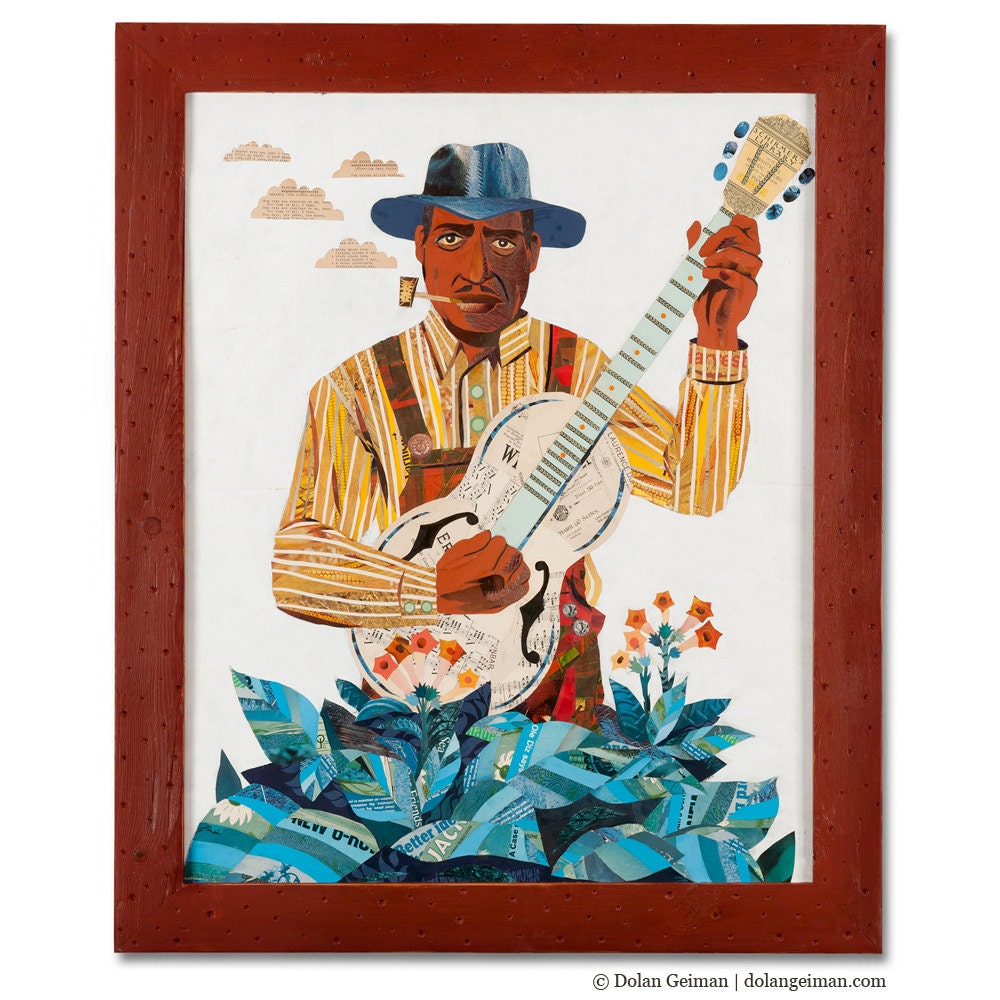 Vintage Paper Collage Portrait, The Musician, Original Artwork, Jazz and Blues Music, In Stock Ready to Ship