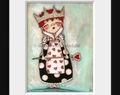 PRINT Of my original folk art painting - The Red Queen - Alice in Wonderland