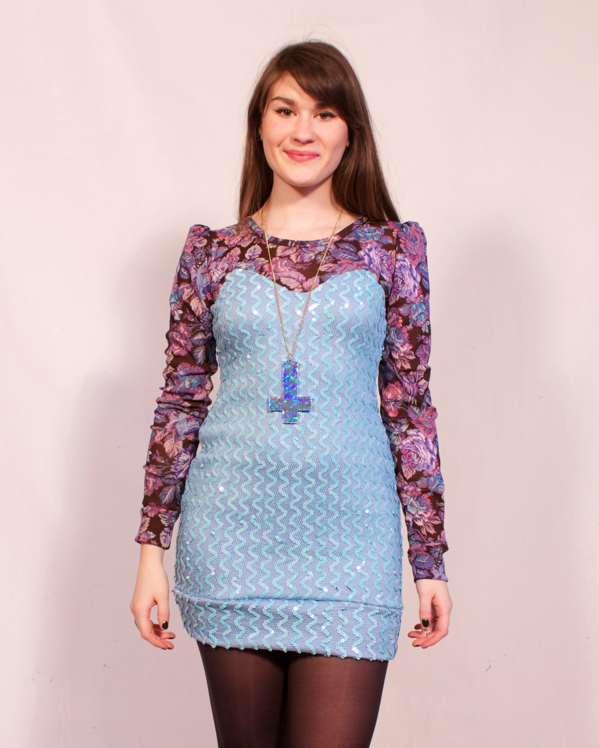 Sequins and Flowers Sheer Top Dress