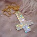 Silver Confetti Acrylic Inverted Cross Necklace