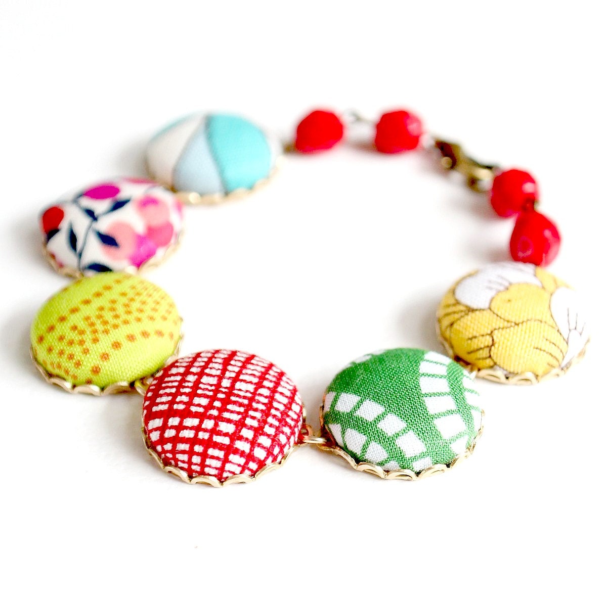 Red Bead Textile Bracelet