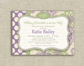 Baby Girl Shower Invitation Vintage Monogram Purple Lilac Sage Green- Printable DIGITAL - by girls at play girlsatplay Il_170x135