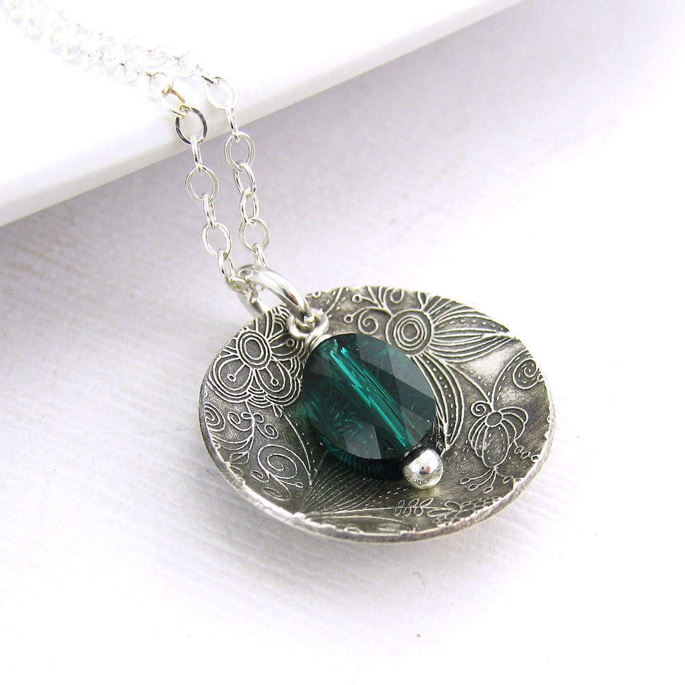 Emerald Necklace Swarovski Crystal Jewelry Sterling Silver Necklace Green Pendant Fashion Jewelry - Contrast