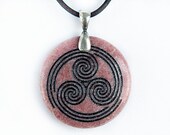 Triskele or Triple Spirals - Pink Engraved Stone Pendant - Rhodonite