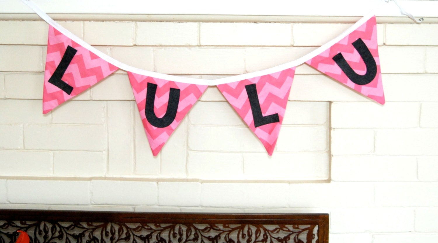 Pink Chevron Custom Personalized Name Bunting Banner Modern Children's Room Decor Nursery