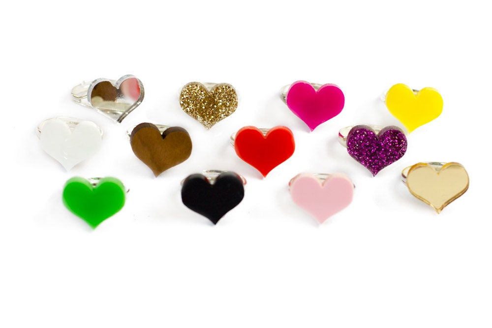 Laser cut acrylic heart ring adjustable size