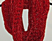 Sale Hand Knit Mobius Infinity Scarf Red Wool with Metallic Accents Free Shipping in the USA
