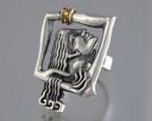 PASSION statement ring in silver and 14k yellow gold Art Nouveau inspired